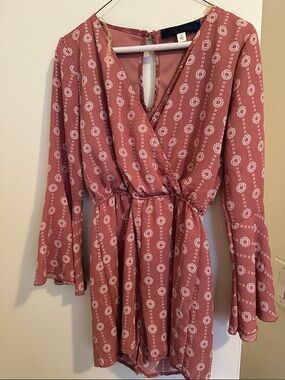 Blue Rain Dusty Rose Printed Long Sleeve Wrap Romper